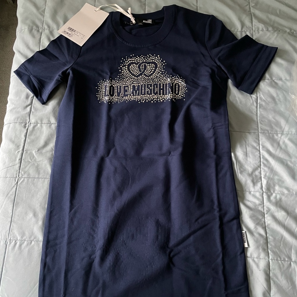 Love Moschino Rhinestone Logo - T Shirt Dress